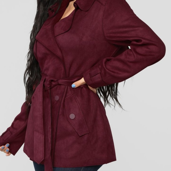 Fashion Nova Jackets & Coats Fashionnova Burgundy Suede Belted